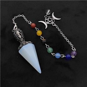 White Opalite Pendulum Pendant With Chakra Chain David Star, approx 18-55mm, 14-27mm, 18cm length [GM23871]