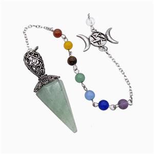Green Aventurine Pendulum Pendant With Chakra Chain David Star, approx 18-55mm, 14-27mm, 18cm length [GM23874]
