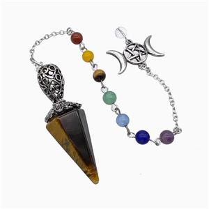 Tiger Eye Stone Pendulum Pendant With Chakra Chain David Star, approx 18-55mm, 14-27mm, 18cm length [GM23875]