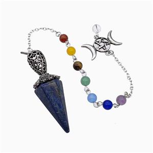 Blue Lapis Lazuli Pendulum Pendant With Chakra Chain David Star, approx 18-55mm, 14-27mm, 18cm length [GM23876]