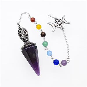 Purple Amethyst Pendulum Pendant With Chakra Chain David Star, approx 18-55mm, 14-27mm, 18cm length [GM23877]