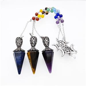 Mix Gemstone Pendulum Pendant With Chakra Chain David Star, approx 18-55mm, 14-27mm, 18cm length [GM23878]