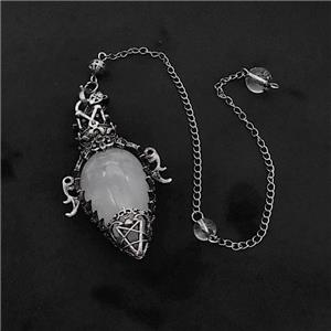 Clear Quartz Alloy Pendulum Pendant With Chain Antique Silver, approx 33-60mm, 8mm, 20cm length [GM23879]