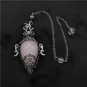 Rose Quartz Alloy Pendulum Pendant With Chain Antique Silver, approx 33-60mm, 8mm, 20cm length [GM23880]