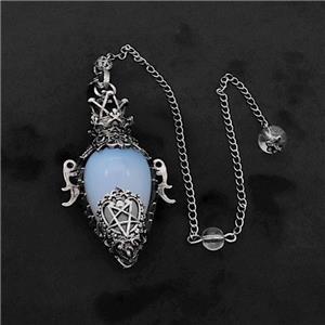 White Opalite Alloy Pendulum Pendant With Chain Antique Silver, approx 33-60mm, 8mm, 20cm length [GM23881]