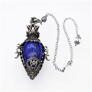Blue Lapis Lazuli Alloy Pendulum Pendant With Chain Antique Silver, approx 33-60mm, 8mm, 20cm length [GM23886]