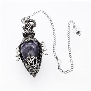 Purple Amethyst Alloy Pendulum Pendant With Chain Antique Silver, approx 33-60mm, 8mm, 20cm length [GM23887]