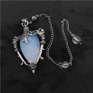 White Opalite Alloy Pendulum Pendant With Chain Antique Silver, approx 35-50mm, 8mm, 20cm length [GM23890]