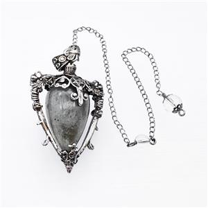 Labradorite Alloy Pendulum Pendant With Chain Antique Silver, approx 35-50mm, 8mm, 20cm length [GM23894]
