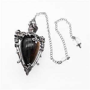 Tiger Eye Stone Alloy Pendulum Pendant With Chain Antique Silver, approx 35-50mm, 8mm, 20cm length [GM23895]