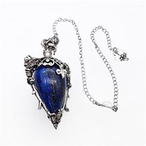 Blue Lapis Lazuli Alloy Pendulum Pendant With Chain Antique Silver, approx 35-50mm, 8mm, 20cm length [GM23896]