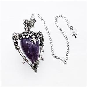 Purple Amethyst Alloy Pendulum Pendant With Chain Antique Silver, approx 35-50mm, 8mm, 20cm length [GM23897]