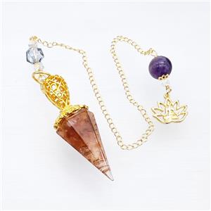 Red Agate Chips Resin Pendulum Pendant With Chain Lotus Gold Plated, approx 18-55mm, 14-18mm, 12mm, 20cm length [GM23900]