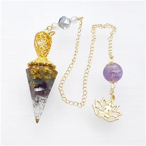 Gemstone Chips Resin Pendulum Pendant With Chain Lotus Gold Plated, approx 18-55mm, 14-18mm, 12mm, 20cm length [GM23901]
