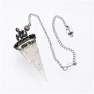 Clear Quartz Chips Resin Pendulum Pendant With Chain Antique Silver, approx 24-55mm, 8mm, 20cm length [GM23911]