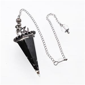 Black Obsidian Chips Resin Pendulum Pendant With Chain Antique Silver, approx 24-55mm, 8mm, 20cm length [GM23912]