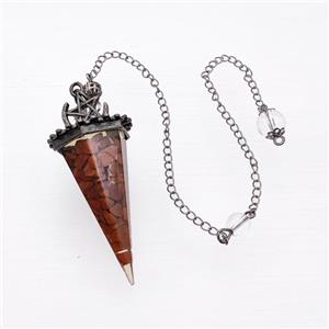 Red Jasper Chips Resin Pendulum Pendant With Chain Antique Silver, approx 24-55mm, 8mm, 20cm length [GM23914]