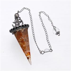 Natural Red Carnelian Agate Chips Resin Pendulum Pendant With Chain Antique Silver, approx 24-55mm, 8mm, 20cm length [GM23915]