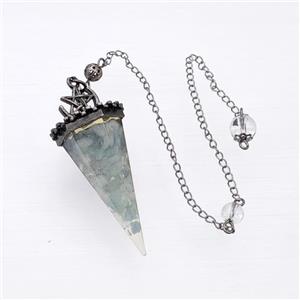 Blue Aquamarine Chips Resin Pendulum Pendant With Chain Antique Silver, approx 24-55mm, 8mm, 20cm length [GM23916]