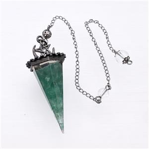 Green Fluorite Chips Resin Pendulum Pendant With Chain Antique Silver, approx 24-55mm, 8mm, 20cm length [GM23918]