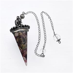 Multicolor Tourmaline Chips Resin Pendulum Pendant With Chain Antique Silver, approx 24-55mm, 8mm, 20cm length [GM23919]