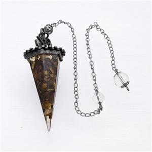 Tiger Eye Stone Chips Resin Pendulum Pendant With Chain Antique Silver, approx 24-55mm, 8mm, 20cm length [GM23920]