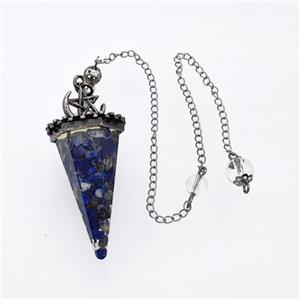 Blue Lapis Lazuli Chips Resin Pendulum Pendant With Chain Antique Silver, approx 24-55mm, 8mm, 20cm length [GM23921]