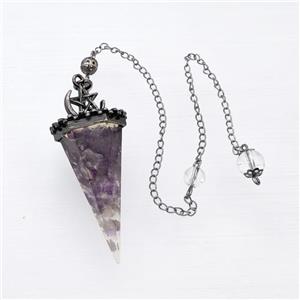 Purple Amethyst Chips Resin Pendulum Pendant With Chain Antique Silver, approx 24-55mm, 8mm, 20cm length [GM23922]