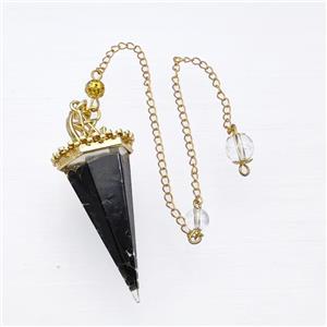 Black Obsidian Chips Resin Pendulum Pendant With Chain Gold Plated, approx 24-55mm, 8mm, 20cm length [GM23926]