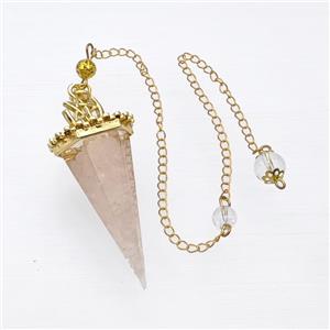 Pink Rose Quartz Chips Resin Pendulum Pendant With Chain Gold Plated, approx 24-55mm, 8mm, 20cm length [GM23927]