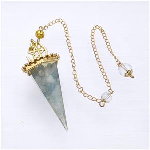 Blue Aquamarine Chips Resin Pendulum Pendant With Chain Gold Plated, approx 24-55mm, 8mm, 20cm length [GM23928]