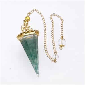 Green Fluorite Chips Resin Pendulum Pendant With Chain Gold Plated, approx 24-55mm, 8mm, 20cm length [GM23929]
