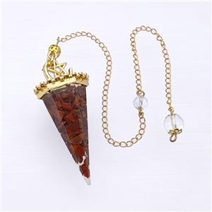 Red Jasper Chips Resin Pendulum Pendant With Chain Gold Plated, approx 24-55mm, 8mm, 20cm length [GM23931]