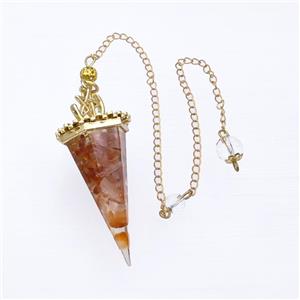 Natural Red Carnelian Agate Chips Resin Pendulum Pendant With Chain Gold Plated, approx 24-55mm, 8mm, 20cm length [GM23932]