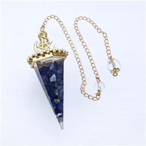 Blue Lapis Lazuli Chips Resin Pendulum Pendant With Chain Gold Plated, approx 24-55mm, 8mm, 20cm length [GM23935]