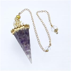Purple Amethyst Chips Resin Pendulum Pendant With Chain Gold Plated, approx 24-55mm, 8mm, 20cm length [GM23936]
