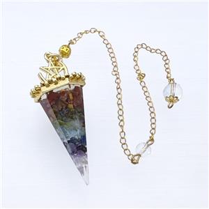 Gemstone Chakra Chips Resin Pendulum Pendant With Chain Gold Plated, approx 24-55mm, 8mm, 20cm length [GM23937]