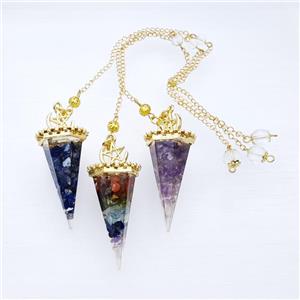 Gemstone Chips Resin Pendulum Pendant With Chain Gold Plated Mixed, approx 24-55mm, 8mm, 20cm length [GM23938]