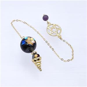 Black Obsidian Sphere Pendant With Chain Star Gold Plated, approx 16-35mm, 16mm, 16cm length [GM23939]