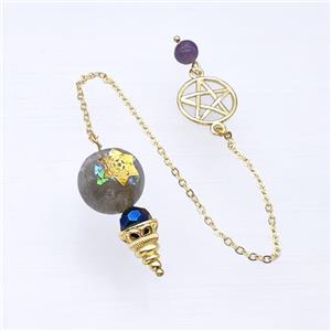 Labradorite Sphere Pendant With Chain Star Gold Plated, approx 16-35mm, 16mm, 16cm length [GM23942]