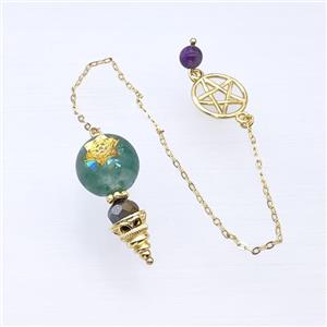 Green Fluorite Sphere Pendant With Chain Star Gold Plated, approx 16-35mm, 16mm, 16cm length [GM23943]