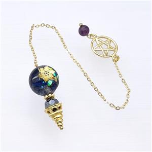 Blue Lapis Lazuli Chips Acrylic Sphere Pendant With Chain Star Gold Plated, approx 16-35mm, 16mm, 16cm length [GM23946]