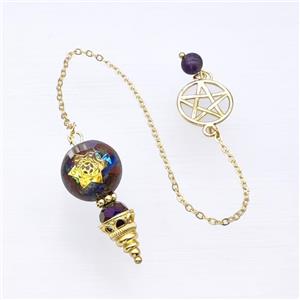 Gemstone Chakra Chips Acrylic Sphere Pendant With Chain Star Gold Plated, approx 16-35mm, 16mm, 16cm length [GM23947]