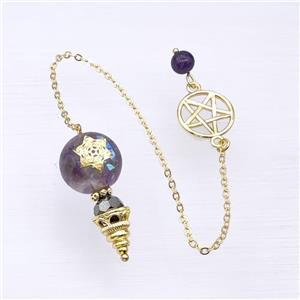 Purple Amethyst Chips Acrylic Sphere Pendant With Chain Star Gold Plated, approx 16-35mm, 16mm, 16cm length [GM23949]