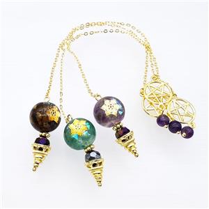Gemstone Acrylic Sphere Pendant With Chain Star Gold Plated Mixed, approx 16-35mm, 16mm, 16cm length [GM23950]