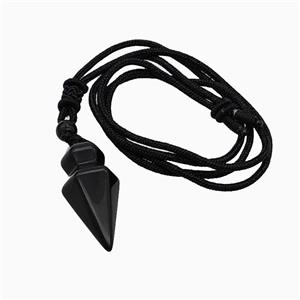 Black Obsidian Pendulum Necklace Black Nylon Cord, approx 16-35mm, 2mm [GM23953]