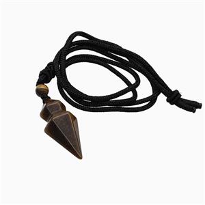 Tiger Eye Stone Pendulum Necklace Black Nylon Cord, approx 16-35mm, 2mm [GM23957]
