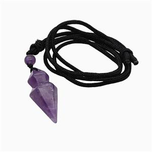 Purple Amethyst Pendulum Necklace Black Nylon Cord, approx 16-35mm, 2mm [GM23958]