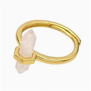 Gemstone Rings With Rose Quartz Prism Adjustable Gold Plated, approx 4-17mm, 18mm dia [GM23967]