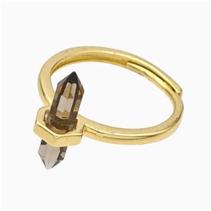 Gemstone Rings With Smoky Quartz Prism Adjustable Gold Plated, approx 4-17mm, 18mm dia [GM23970]